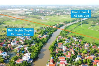 Toàn cảnh vị trí xây cầu vượt sông Bắc Hưng Hải trên đường tránh ĐT 376 qua Yên Mỹ, Ân Thi, Hưng Yên