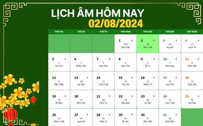 Lịch âm 2/8, xem âm lịch hôm nay Thứ 6 ngày 2/8/2024 đầy đủ nhất