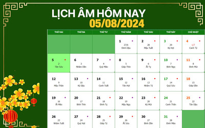 Lịch âm 5/8, xem âm lịch hôm nay Thứ 2 ngày 5/8/2024 đầy đủ nhất