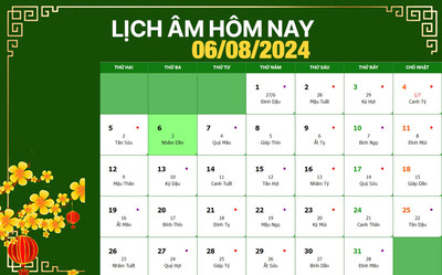 Lịch âm 6/8, xem âm lịch hôm nay Thứ 3 ngày 6/8/2024 đầy đủ nhất