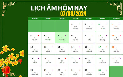 Lịch âm 7/8, xem âm lịch hôm nay Thứ 4 ngày 7/8/2024 đầy đủ nhất