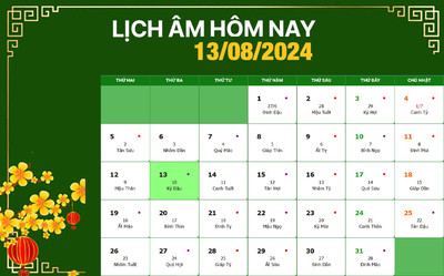 Lịch âm 13/8, xem âm lịch hôm nay Thứ 3 ngày 13/8/2024 đầy đủ nhất