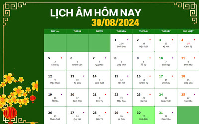 Lịch âm 30/8, xem âm lịch hôm nay Thứ 6 ngày 30/8/2024 đầy đủ nhất