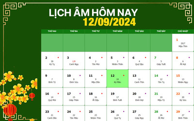 Lịch âm 12/9, xem âm lịch hôm nay Thứ 5 ngày 12/9/2024 đầy đủ nhất