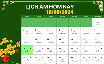 Lịch âm 16/9, xem âm lịch hôm nay Thứ 2 ngày 16/9/2024 đầy đủ nhất