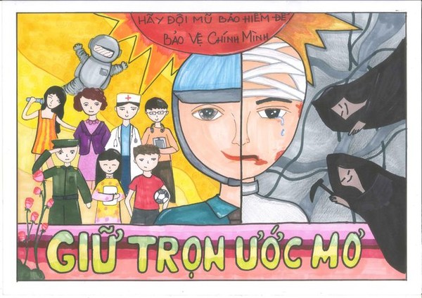 Trường Tiểu học Ngọc Hồi tổng kết hoạt động vẽ tranh cổ động tuyên truyền  đội mũ bảo hiểm cho học 